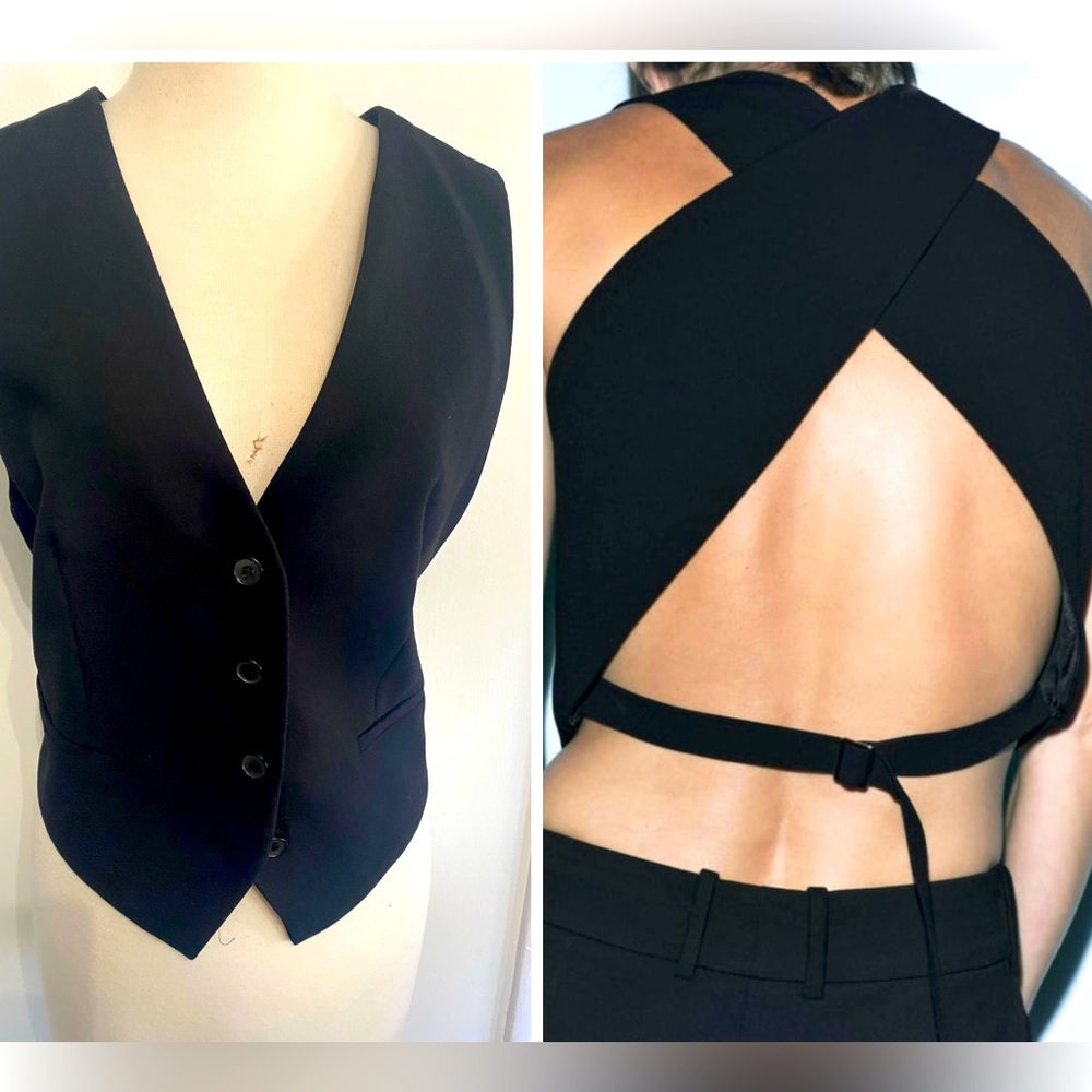 ZARA Black Wrap Back Vest - Size L - NEW